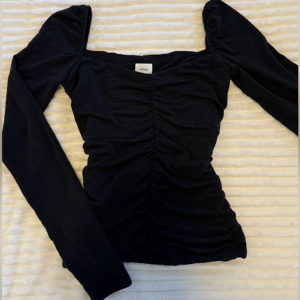 Wilfred Katz Black Ruched Long Sleeve Top
